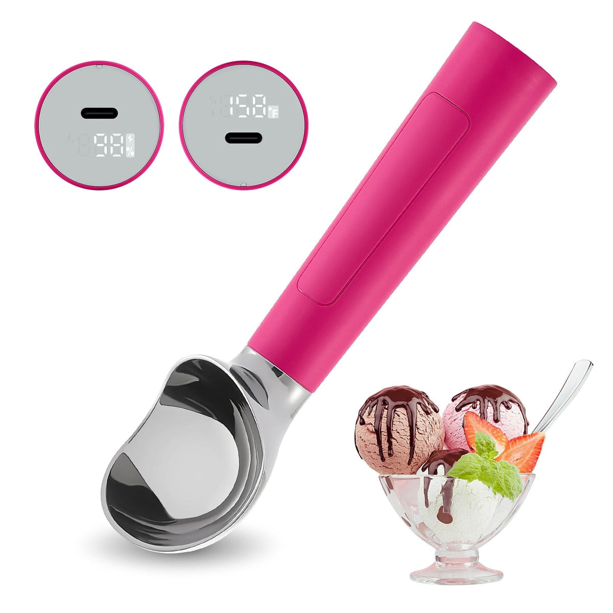 Electric Ice Cream Scoop | Rechargeable 2-oz Stainless Steel Scoop with LED Display | Waterproof Design — Easily Scoops Hard Ice Cream
