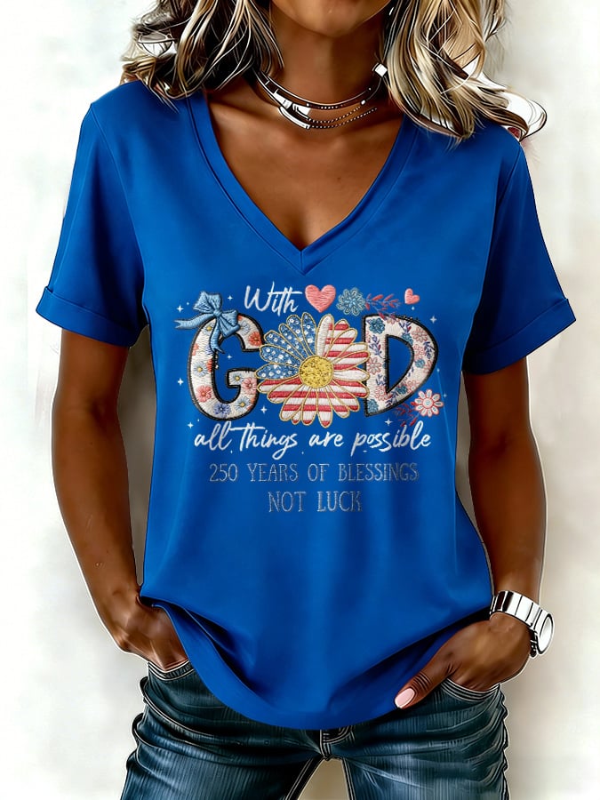 Women's casual retro American 250th  T-shirt
