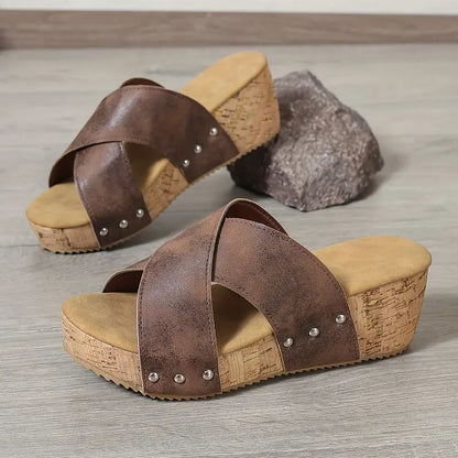 Women's Comfortable Platform Wedge Heeled Slip-On Sandals