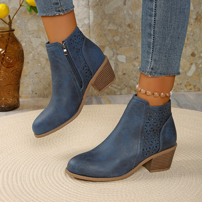 🔥 Women's Chunky Mid-Heel Slip-On Leather Orthopaedic Ankle Boots