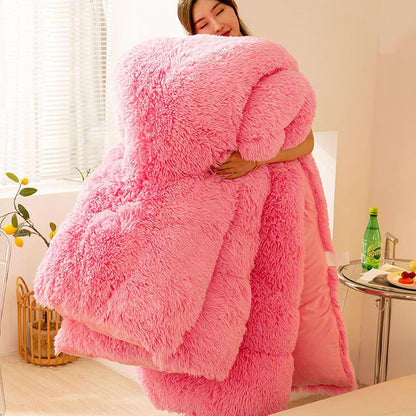 Luxury Plush Mink Thick Faux Fur Quilt, Lightweight Breathable Warm Thick Bed Quilt, Modern Casual Super Soft Four Seasons Fluffy Bedding