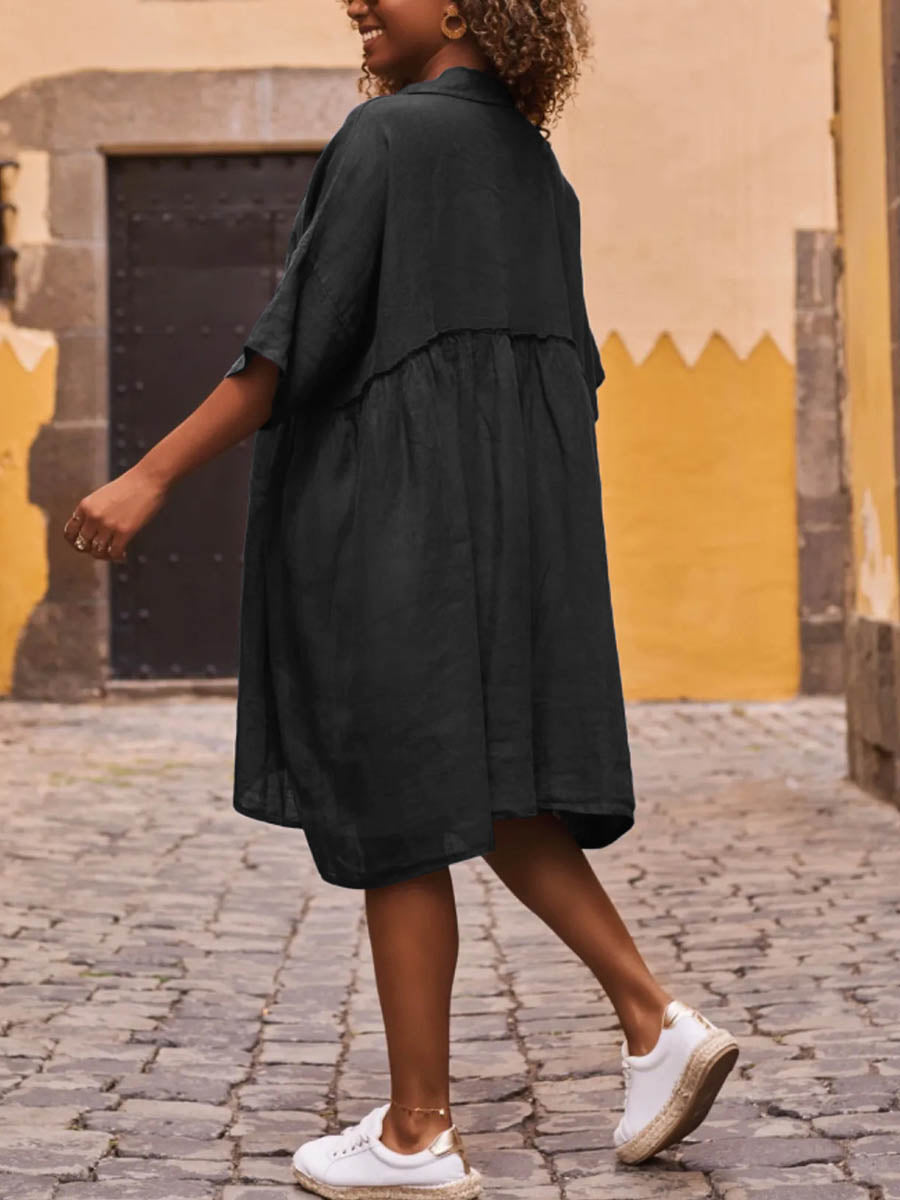 Women's Solid Color Casual Elegant Cotton And Linen Dress