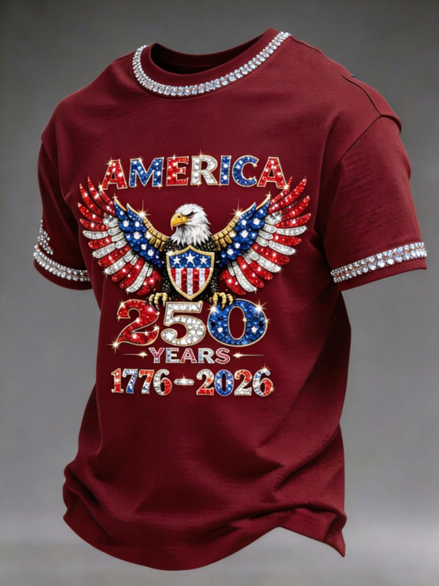 American 250th Anniversary Rhinestone Design Men's T-Shirt