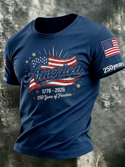 Men'S Retro Faith Independence Day Printed Casual Short Sleeved T-Shirt