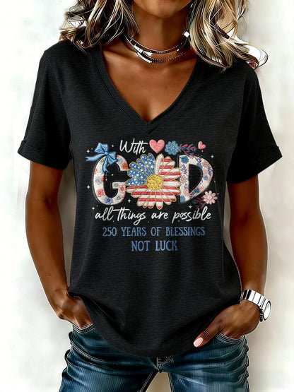 Women's casual retro American 250th  T-shirt