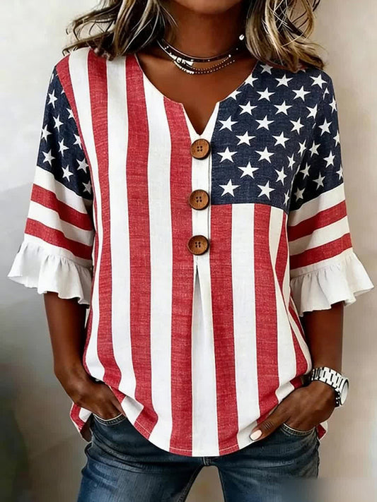 Women's Casual American Flag Printed Top