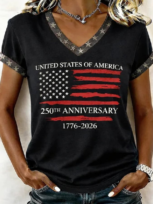 Women's Casual American 250th Anniversary Print T-shirt