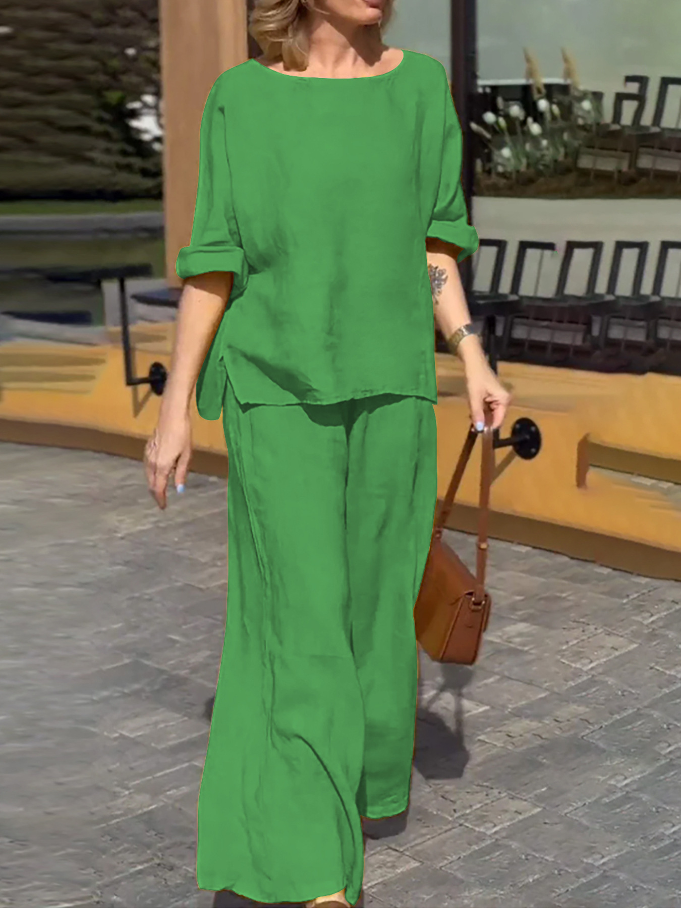 Women'S Fashion Solid Color Loose Casual Trousers Two Piece Suit