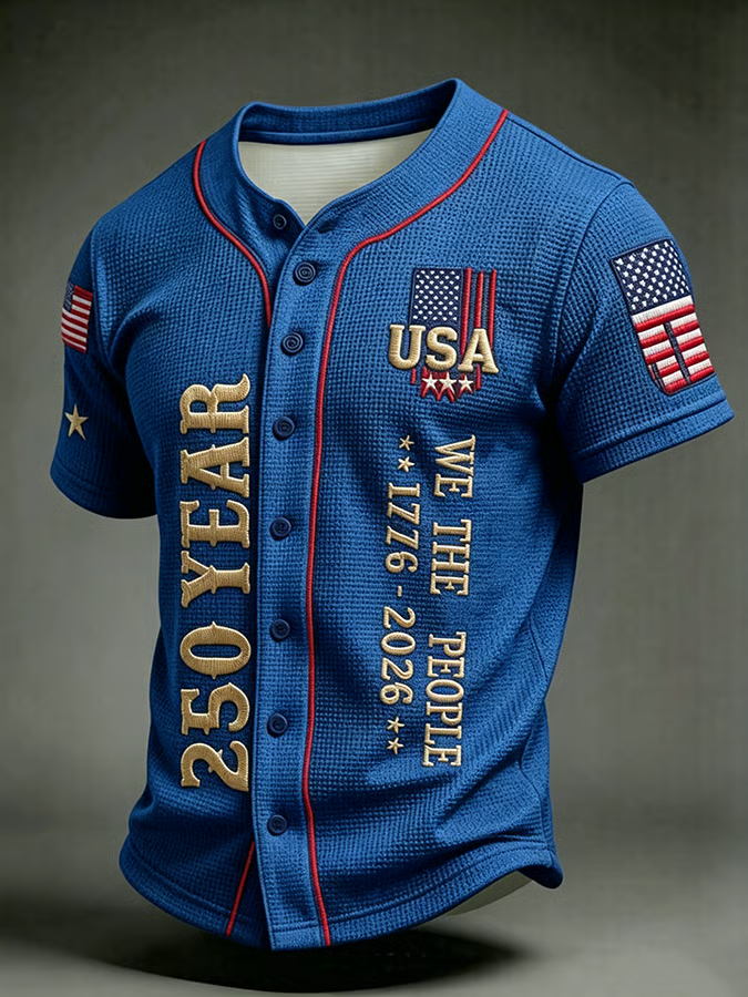 Men'S America Flag Printed Casual Waffle Top