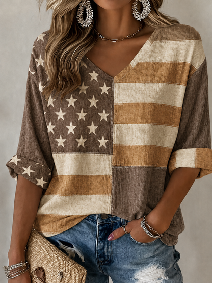 Women'S Retro Independence Day Art Printed Casual T-Shirt