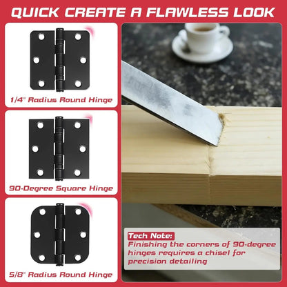 Door Hinge Jig - Door Hinge Cut Out Tool for Door & Cabinet Hinges, Adjustable Mortising Template Fits 2.5" to 5" Hinges with 1/4" & 5/8" Radius & Square Corner Tools