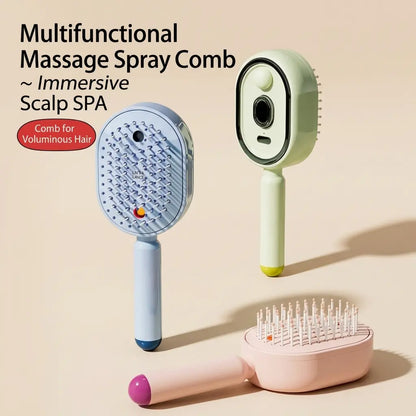 Electric Spray Air Cushion Massage Comb with Self-Cleaning, Anti-Tangle, Anti-Static, Volumizing Functions and Essential Oil Mist Aromatherapy Hair Care