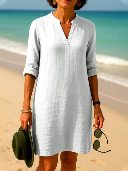 Women Plain Spring/Fall Dress V Neck Long Sleeve A-Line Dress