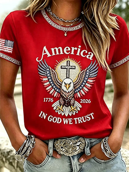 Women'S  America Flag Printed Casual T-Shirt