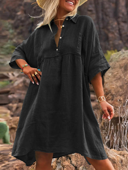 Women's Solid Color Casual Elegant Cotton And Linen Dress