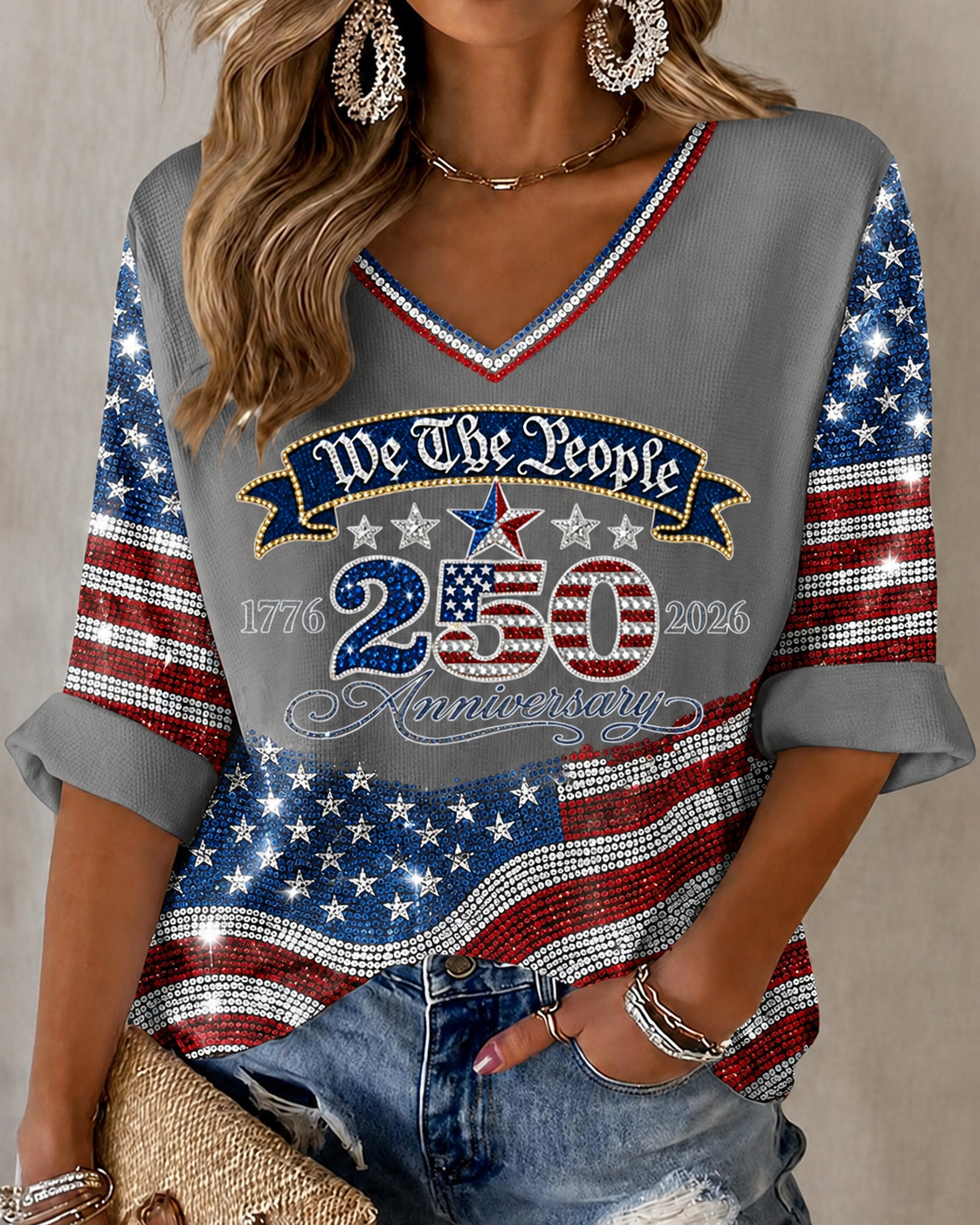 Women'S Retro Independence Day Art Printed Casual T-Shirt