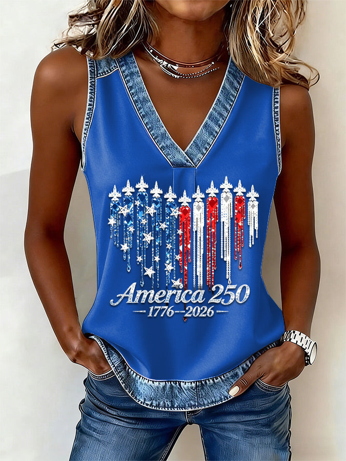 Women's America Flag  Print Sleeveless Top