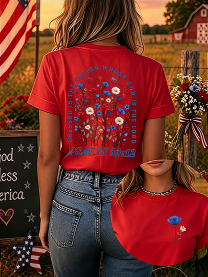Blessed Is The Nation Of All Who Trust In God! Women'S 250th Anniversary American Faith Print Short-Sleeve T-Shirt