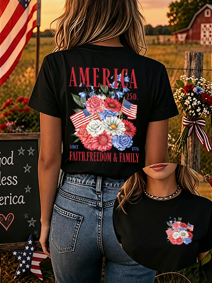 Since 1776, Faith, Liberty, And Family – Women'S 250th Anniversary Of American Faith Print Short-Sleeve T-Shirt