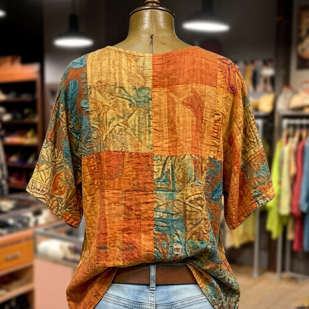 Women's Dragonfly And Floral Art  Flowy Linen Blend Short Sleeve Tops
