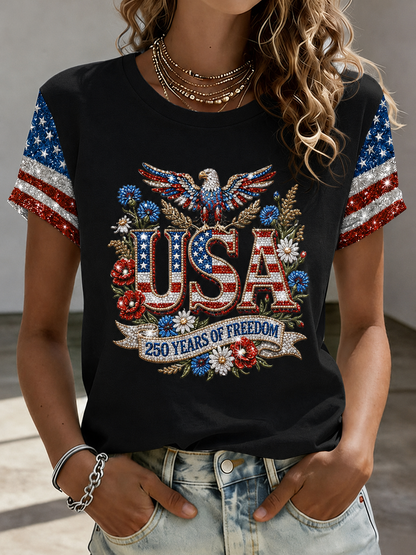 Women'S American Independence Day 250Th Anniversary Printed Short Sleeved T-Shirt