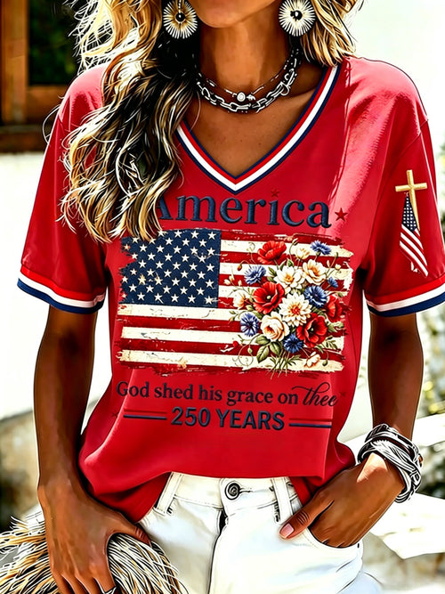 Women's Casual USA 250th Celebration Print Short Sleeve T-shirt