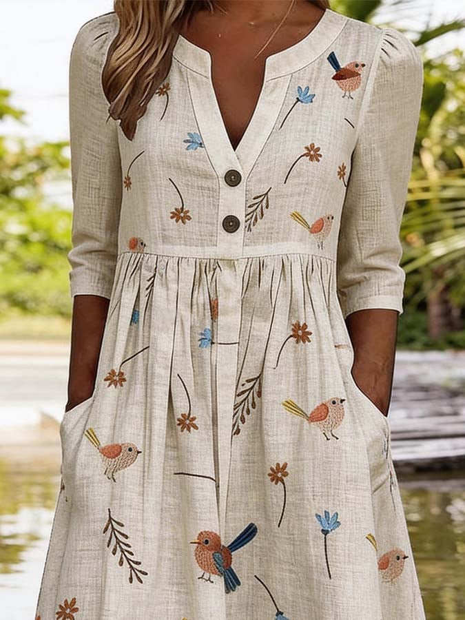 Women's Casual V-Neck Printed Dress