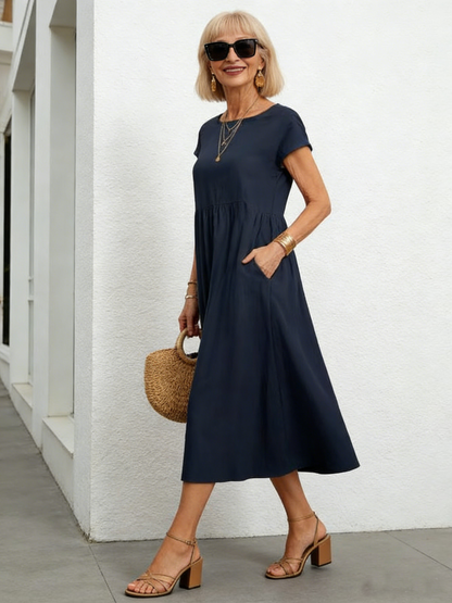 Solid Color Sleeveless Loose Cotton and Linen Pockets, Dress