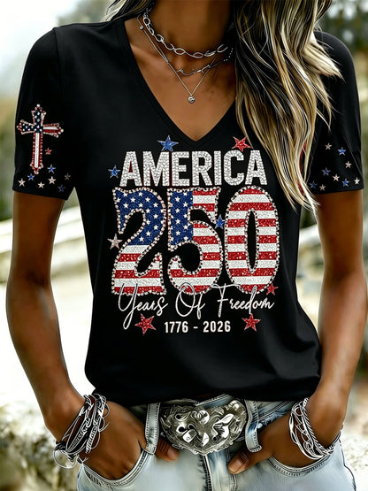 Women's Casual USA 250th Celebration Print Short Sleeve T-shirt