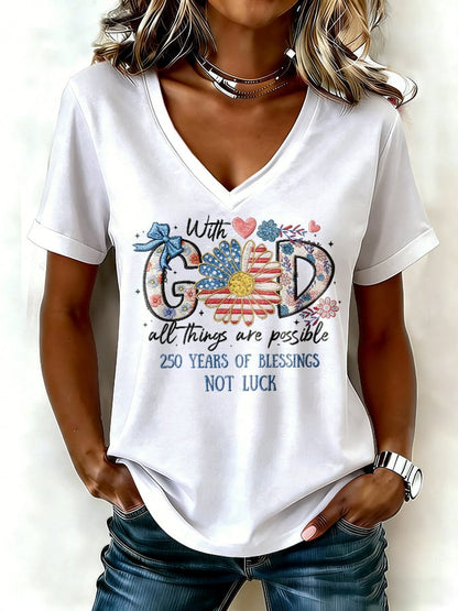 Women's casual retro American 250th  T-shirt