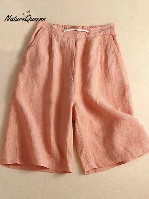 Loose Casual Cotton Linen Wide Leg Capris