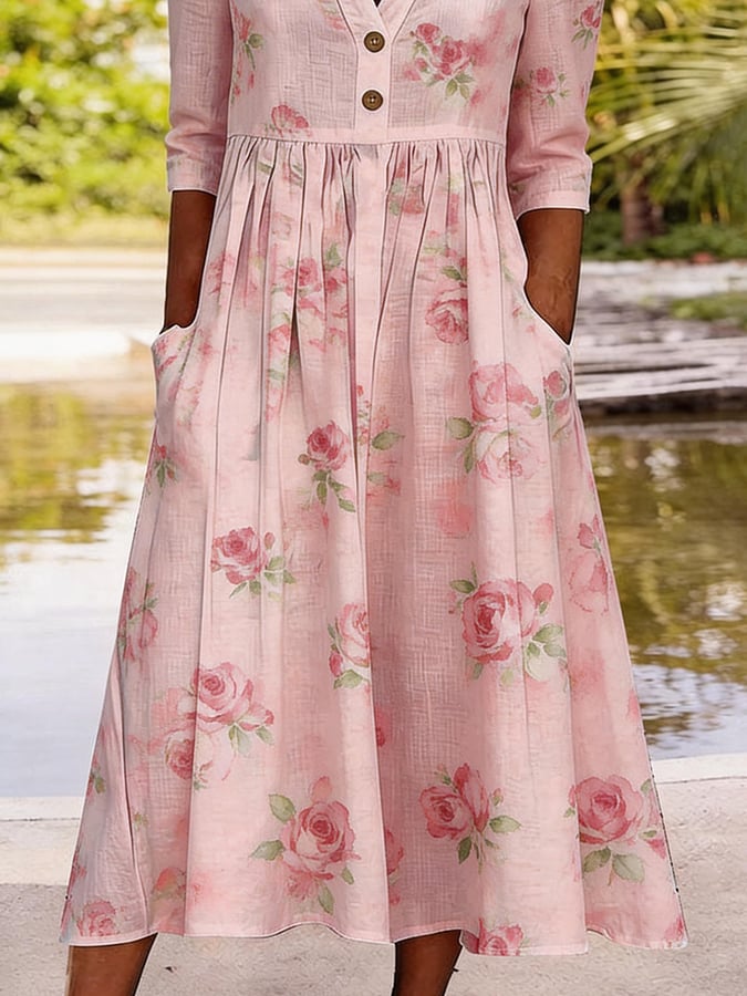Women's Casual V-Neck Printed Dress