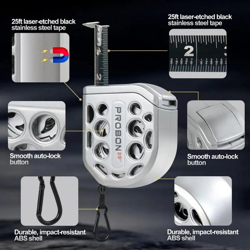 16/25FT Retractable Tape Measure Stainless Steel Measuring Tape With One sided Scale Waterproof Portable AutoLock Ruler With Magnetic engineer tape