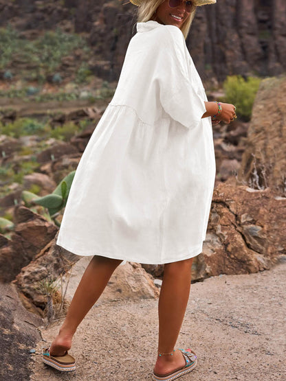 Women's Solid Color Casual Elegant Cotton And Linen Dress