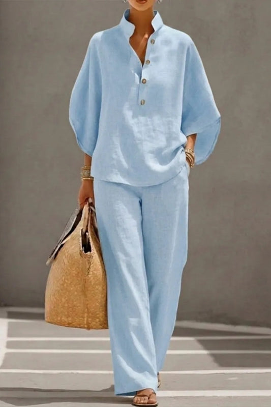 Women’s Batwing Sleeve Linen Cotton Two-Piece Set