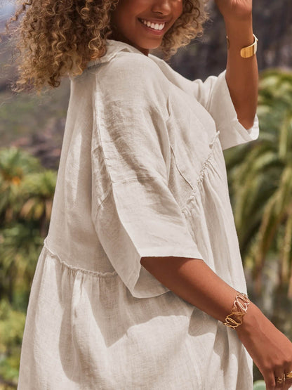 Women's Solid Color Casual Elegant Cotton And Linen Dress