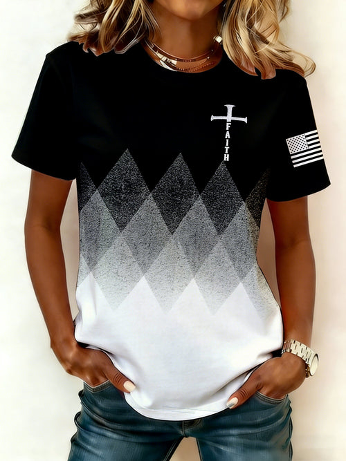 Women's Faith Print Round Neck Short-Sleeved T-Shirt