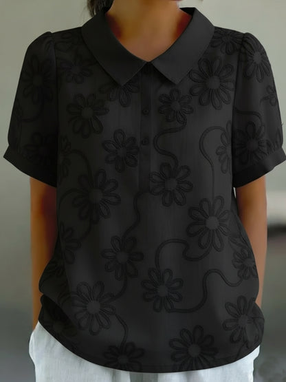 Vintage Peter Pan Collar Floral Embroidery Cotton Shirt