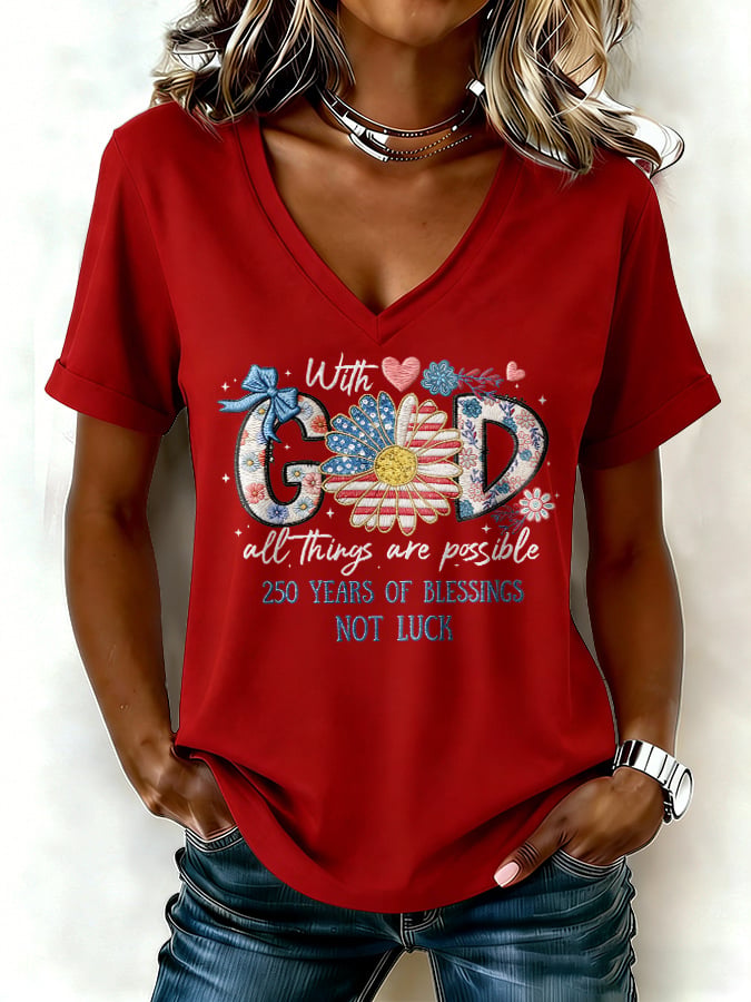 Women's casual retro American 250th  T-shirt
