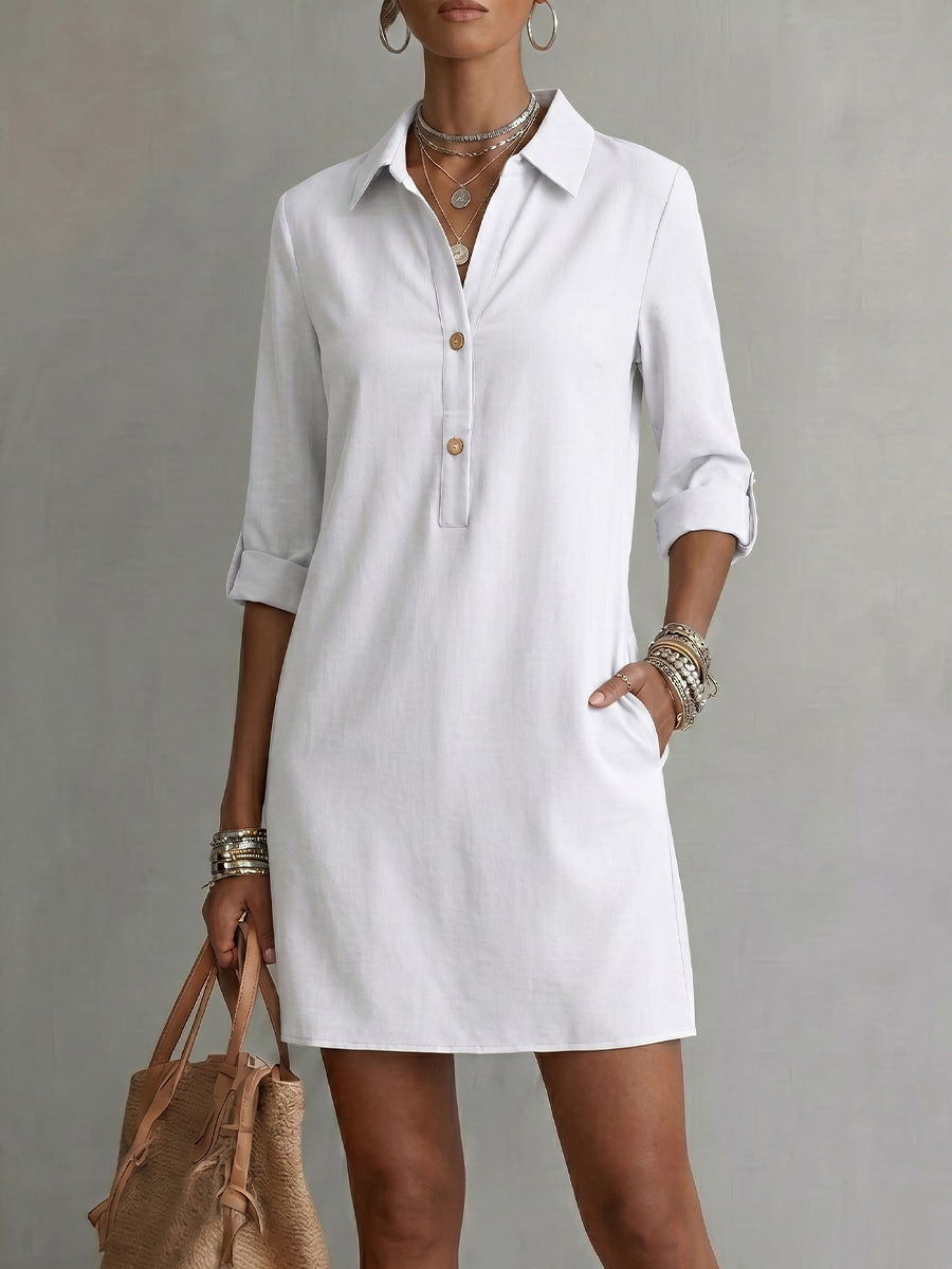 Women's Polo Shirt-collar 3/4-sleeve Dress
