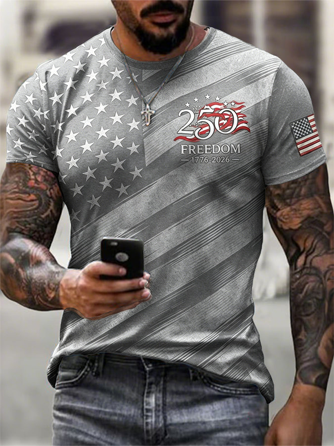 Men's Patriotic American Flag Print T-shirt