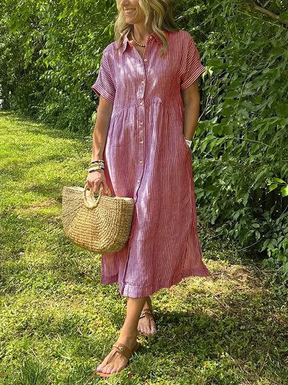 NEW🔥 Women's Striped Lapel Button Down Shirt Dress