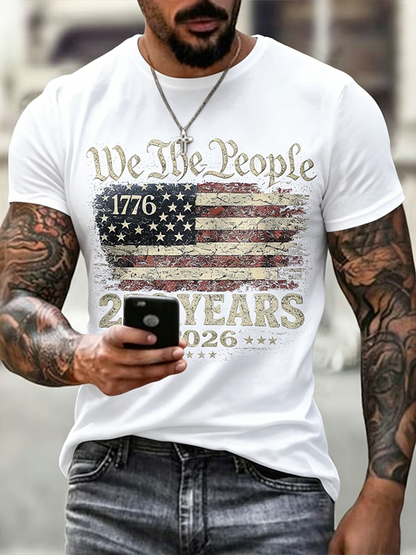 Men'S Casual 250Th Anniversary Celebration Of The Founding Of The United States, Personalized Printed Round Neck T-Shirt