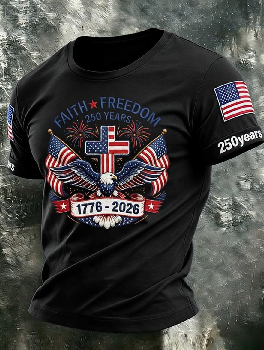 Men'S Retro Independence Day Printed Casual Short Sleeved T-Shirt
