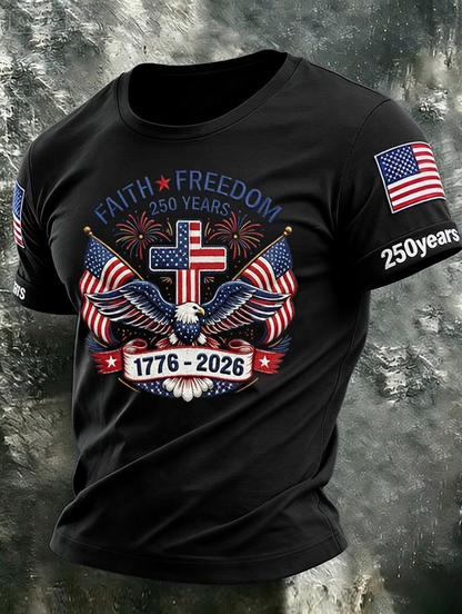 Men'S Retro Independence Day Printed Casual Short Sleeved T-Shirt