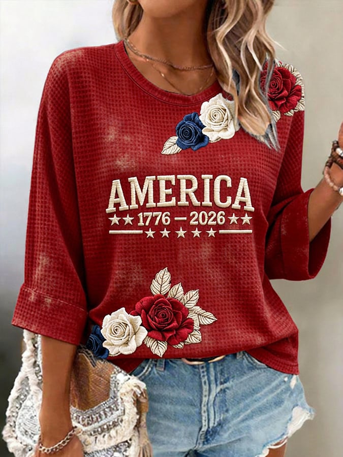 Women's American 250th Anniversary Round Neck Three-Quarter Sleeve Top