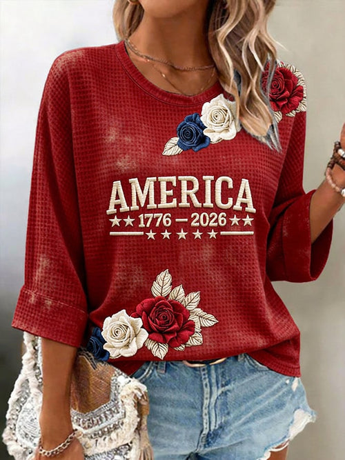 Women's American 250th Anniversary Round Neck Three-Quarter Sleeve Top