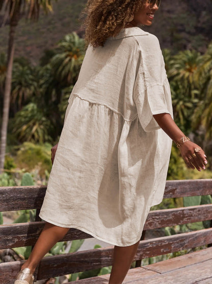 Women's Solid Color Casual Elegant Cotton And Linen Dress