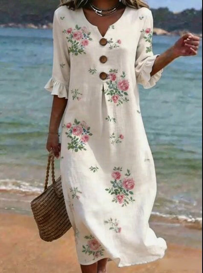Women's Casual V-Neck Printed Dress