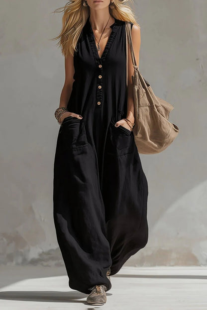 Women'S Sleeveless Wide-Leg Jumpsuit With Pockets